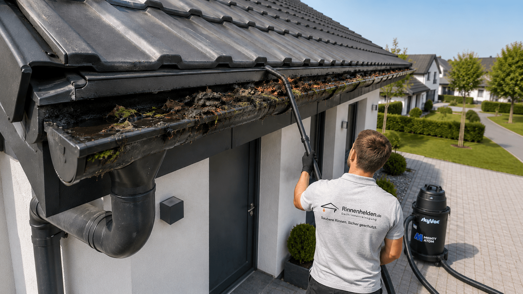 Dachrinnenreinigung in Much am Wohnhaus