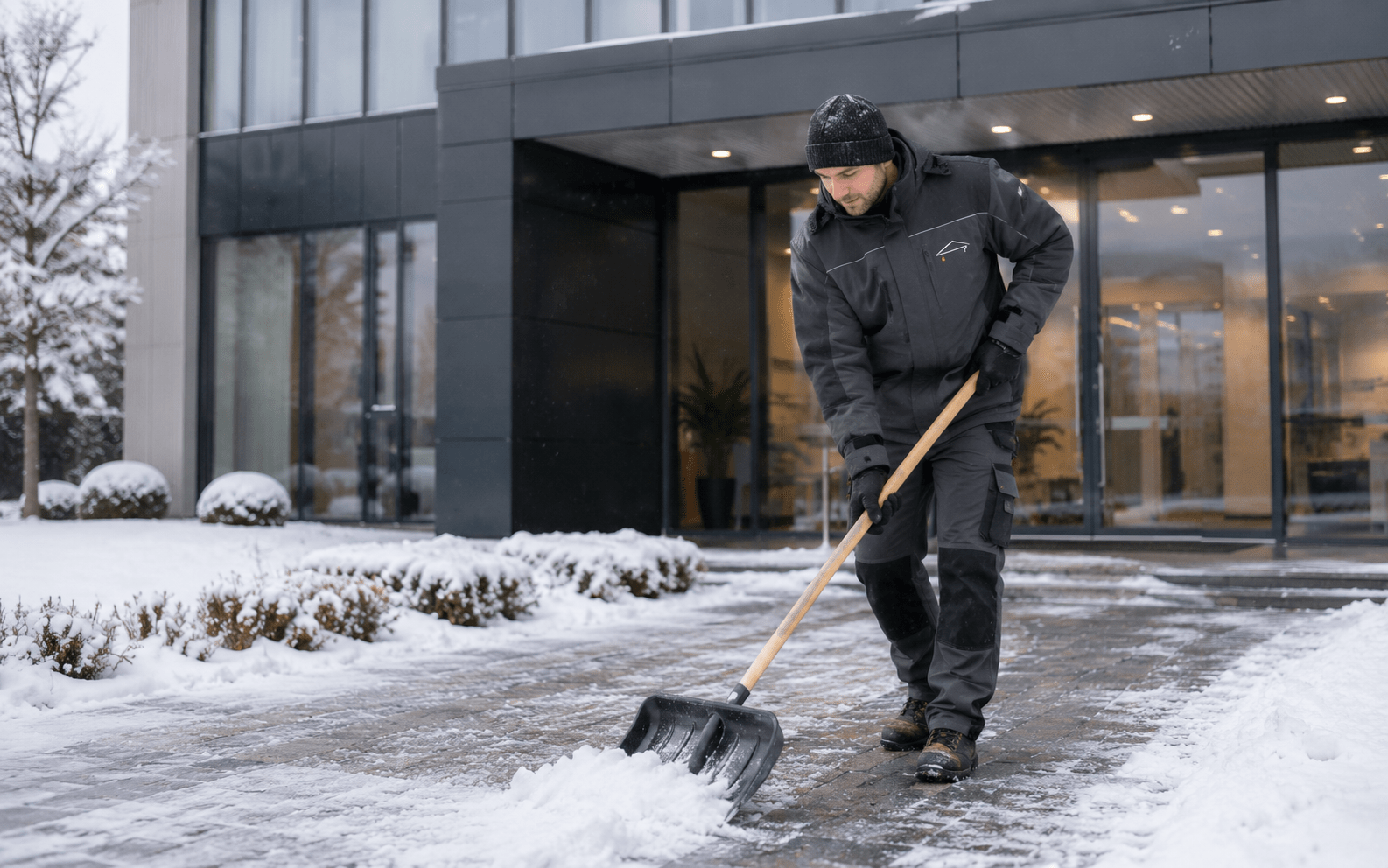 Winterdienst an einem Gewerbeobjekt durch Rinnenhelden